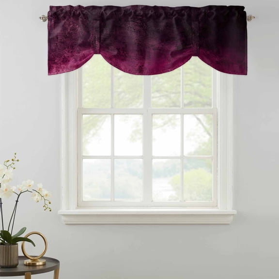 Plum Purple Ombre Tie Up Valances Curtain, Vintage Deep Magenta Charcoal Black Shabby Chic Kitchen Valances for Windows Decor, Rod Pocket Short Curtains Set for Bedroom/Bathroom, 54"x18"