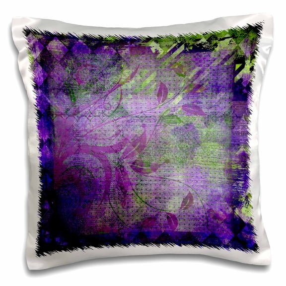 3drose, Plum Purple and Lime Green Diamond Abstract Design with Leaves, 16x16 inch Pillow Case