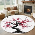 thumbnail image 1 of Plum Tree Branches 6ft Round Rugs, Spring Chinese Traditional Ink Painting Washable Non-Slip Area Rugs for Living Room Bedroom Kitchen, Low Pile Dining Room Kicthen Circle Carpet, Indoor Floor Rug, 1 of 9