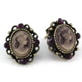 thumbnail image 1 of Plum Violet Purple Cameo Stud Post Pierced Earrings Antique Vintage Style o1, 1 of 2