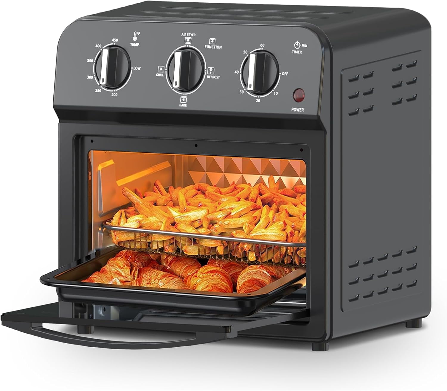 PlumChef 13 Quart 4 Slices Air Fryer Convection Toaster Oven, 1500W, Multifunction Oven for Roast, Bake, Grill, Broil, Toast,Black