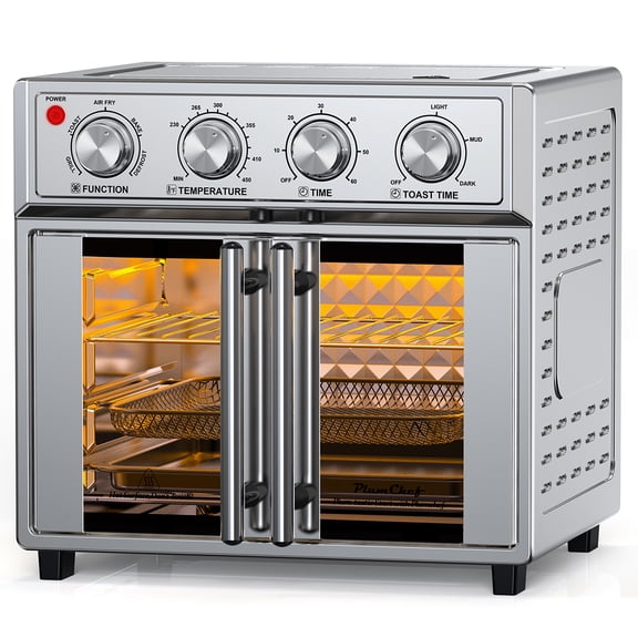 PlumChef 26QT Extra-Large French Double-Door Air Fryer Convection Toaster Oven, 1700W, 7 Preset Menus, 7-in-1 Multi-Function for Bake, Roast, Grilling,Toast,Dehydrate& Defrost