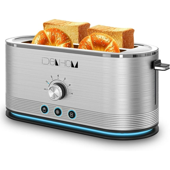 PlumChef 4-Slice Toaster, 7 Browning Settings, Defrost/Reheat Functions, Removable Crumb Tray, Full body Stainless Steel Housing 1350W ，Anti-Fingerprint & Anti-Jam(stainless steel)