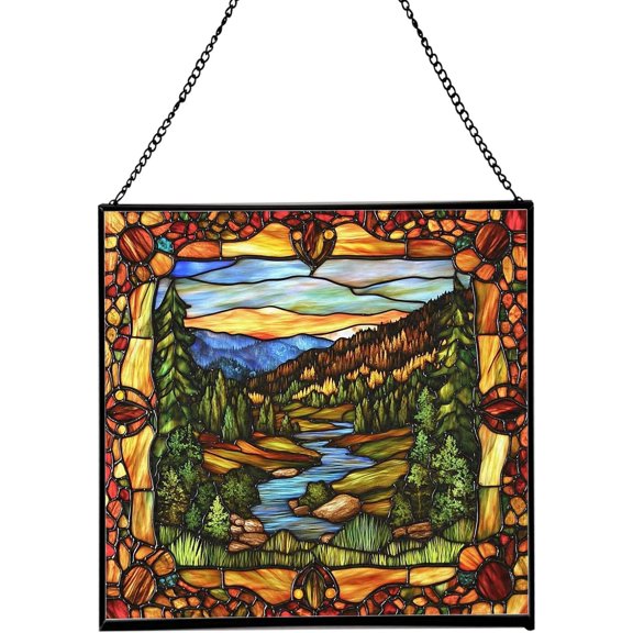 Plumas National Forest-California Landscape Stained Glass Suncatcher, Square Window Hanging, Tiffany Style Home Decor, size 8in
