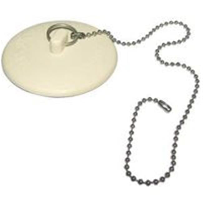 White Rubber Drain Stopper with Chain, 2-inch Diameter