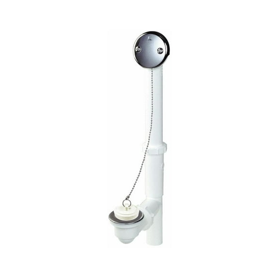 Plumb Pak Plastic Bath Drain With Chain and Stopper - White
