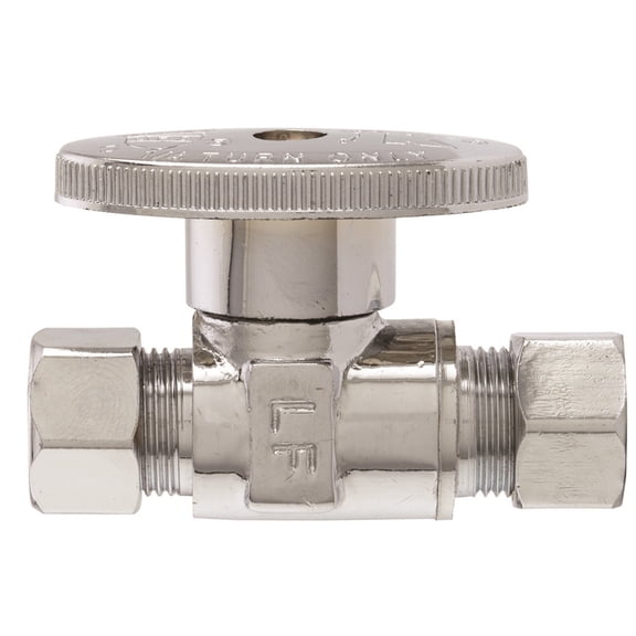 Plumb Pak PP20064LF Quarter Turn Straight Stop Valve, 3/8 in, Compression, Brass, Chrome Plated