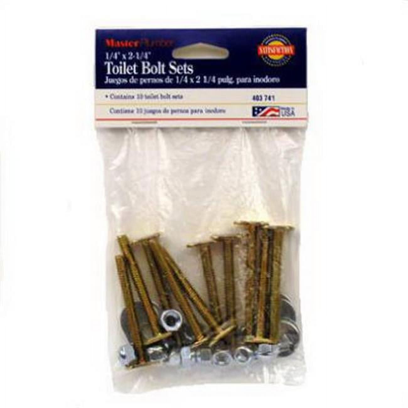 Brass Toilet Bolt Set for Repair, 1/4" x 2-1/4", Pack of 10
