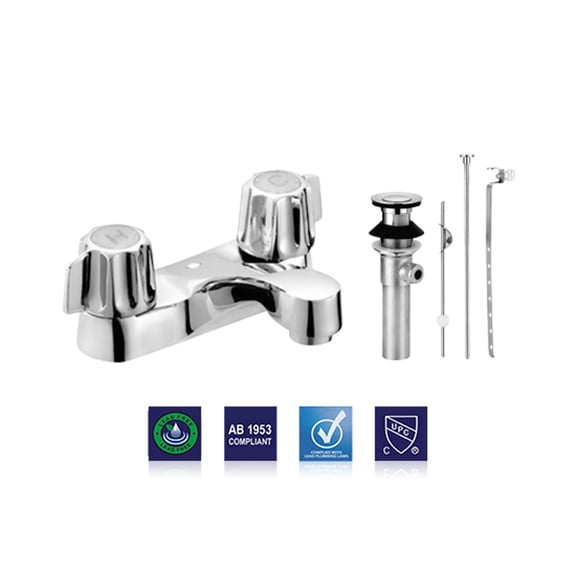 Plumb Tech Two Handle Bathroom Faucet Gerber Style with Brass Pop-Up