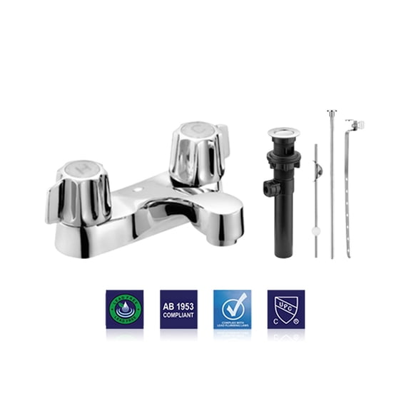 Plumb Tech Two Handle Bathroom Faucet Gerber Style with Plastic Pop-Up