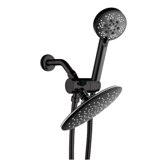 Plumb Tech Two-in-One 5 Function Matte Black Shower Set with 8" Rain Head
