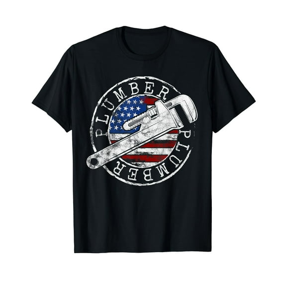 Plumber American Flag Plumbing Gift Usa Patriot Stamp Style T-Shirt