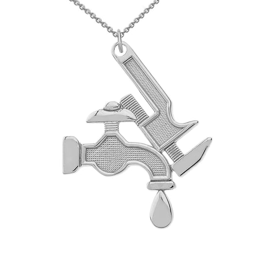 Plumber Charm Pendant Necklace in Sterling Silver (16 Inches)