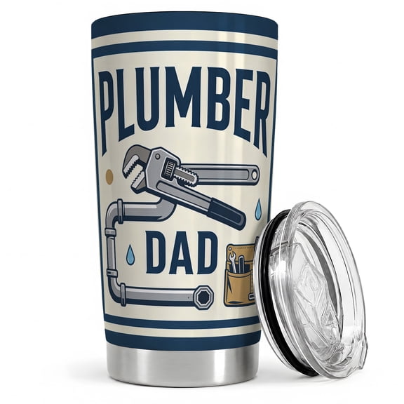 Plumber Dad Tool Belt Icons 20oz Tumbler, Plumber Dad Tumbler, Workshop Drinkware, Blue Pipe Wrench Faucet Water Drops And Pocket Tools, Plumbing Trade Theme, Handy Everyday Fathers