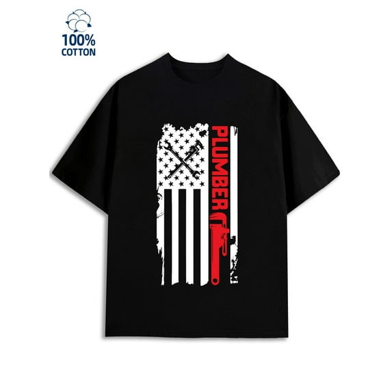 Plumber Flag Tee men 180G 100% Cotton black Original Unisex Shirt Crewneck tshirts Vintage Unisex Shirt Cotton tshirts Basic Unisex Shirt Graphic Tee tshirts Casual Unisex Shirt Crewneck tshirts