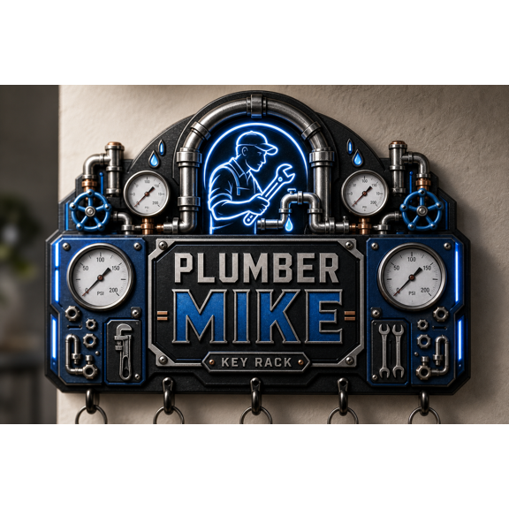 Plumber Gift Wooden Key Hanger Personalized Key Rack for Tradesman Entryway