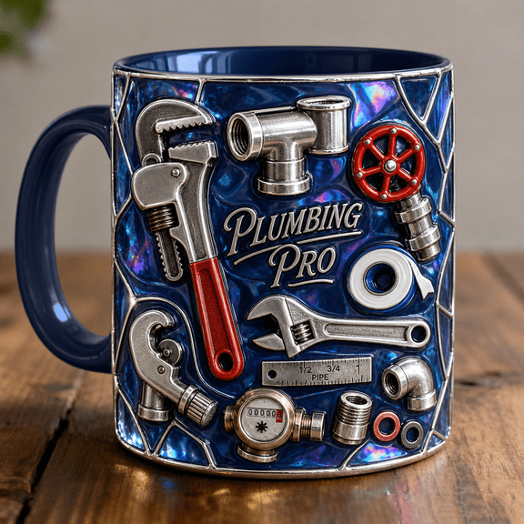 Plumber Mug 3D Effect Tool Design Gift for Plumbing Pros, Contractors & Apprentices