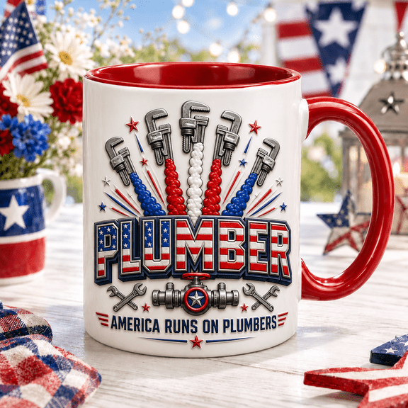 Plumber Mug Patriotic Coffee Cup Gift for Plumbers, 4th of July Work Gift