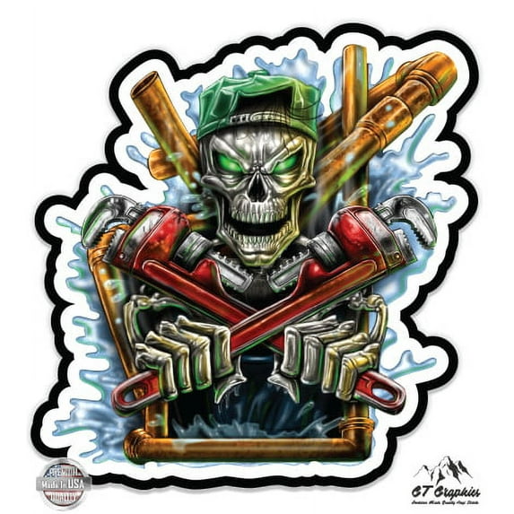 Plumber Skeleton - 12" Vinyl Sticker Waterproof Decal