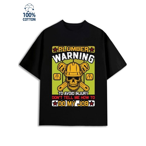 Greenink Plumber Warning Tee men funny humor 180G Cotton black y2k husband Funny Unisex Shirt Cotton tshirts Funny Unisex Shirt Printed tshirts Basic Unisex Shirt Print