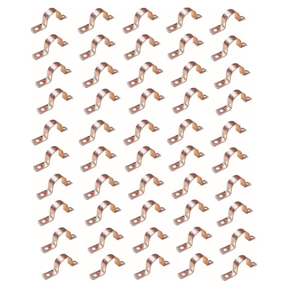 Plumbing (50 Pcs) 1-1/4" Copper Pipe Strap Clamp with Two Holes, Made of Real Copper LF Pressure Pipe Fitting for Residential,.