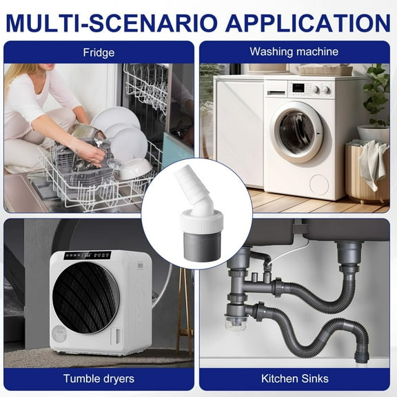 Plumbing Fittings for Drain Connections Universal Washing Machine Drain Adapter with Double Connection 40 mm Tube 18–24 mm Inlets Includes 2 Hose Clamps