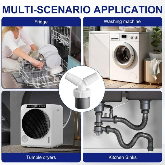 Plumbing Fittings Washing Machine Drain Adapter Double Connection Y for 40mm Pipe with Inlet Diameter of 18-24mm and 2 Durable Hose Clamps