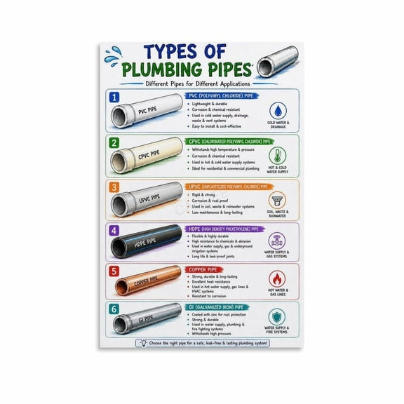 Plumbing Pipe Types Chart Poster (13)