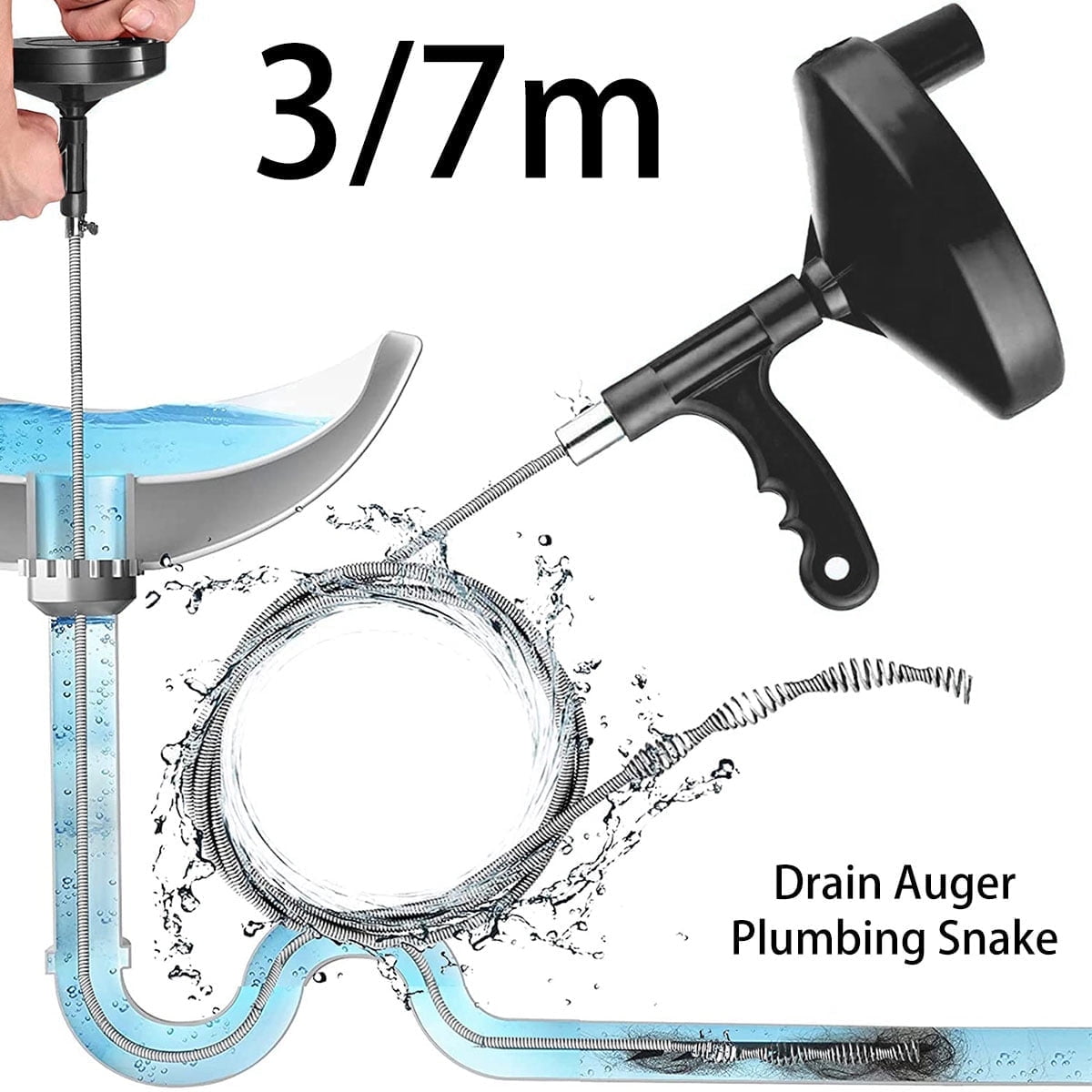 Plumbing Snake Drain Auger Manual Snake Drain Clog Remover with 23Ft/9 ...