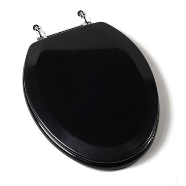 Plumbing Technologies 1F1E6-90CH Premium Molded Elongated Wood Toilet Seat with Chrome Metal Hinges- Black