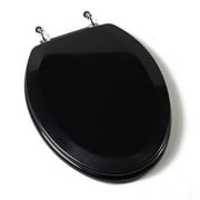 Plumbing Technologies 1F1E6-90CH Premium Molded Elongated Wood Toilet Seat with Chrome Metal Hinges- Black