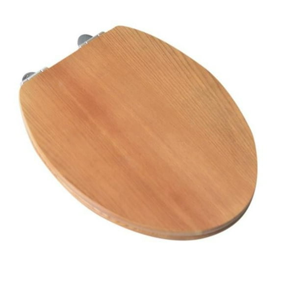 Plumbing Technologies 5F1E3-17CH Contemporary Design Full Cover Solid Oak Wood Elongated Toilet Seat- Natural Oak