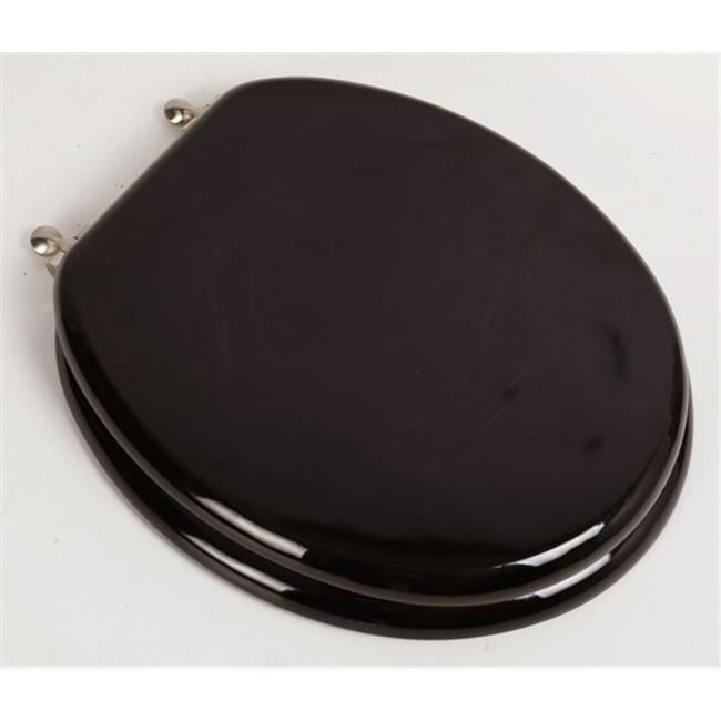Plumbing Technologies 5F1R2-18BN Designer Solid Round Oak Wood Toilet Seat with Brushed Nickel Hinges- Dark Brown Oak