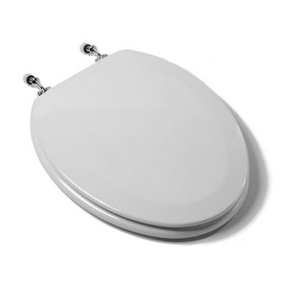 Plumbing Technologies  Premium Molded Elongated Wood Toilet Seat with Chrome Metal Hinges- White