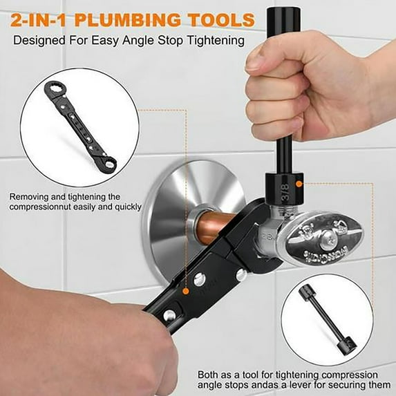 Plumbing Tools Double Head Wrench Kit Angle Stop Wrench Socket Wrench Plumber Tools Plumber Wrench Tools for Installing and Removing Compression Style B Socket Wrench