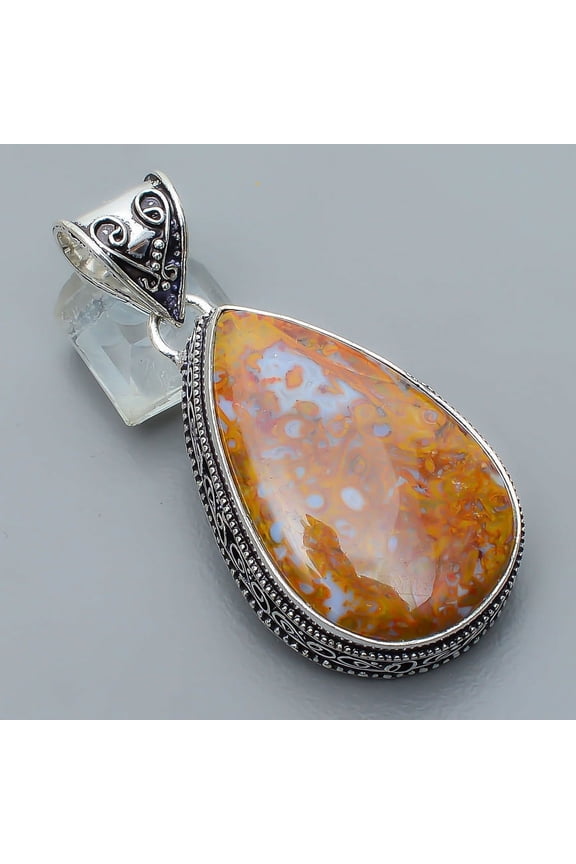 Plume Agate Gemstone 925 Sterling Silver Fine Art Pendant2.11" P3722-592, Christmas Gift, Gemstone Silver Jewelry, Agate Pendant, New Year Sale