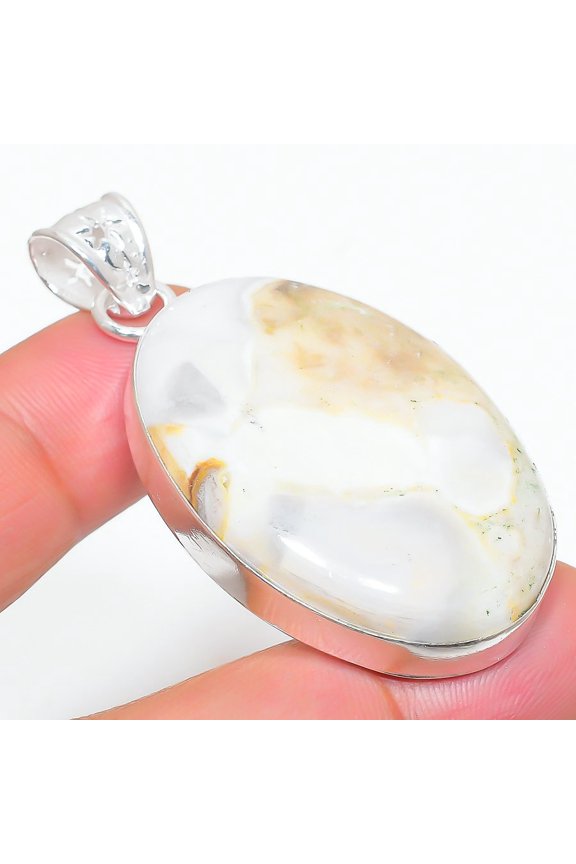 Plume Agate Gemstone Handmade 925 Sterling Silver Jewelry Pendant 2.17"