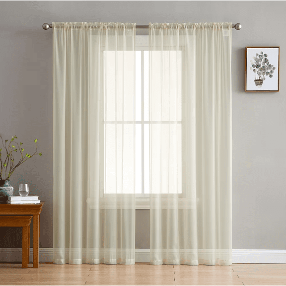 Plume D' Home Sheer Curtain 2 Panels of (55" W  84" L) Rod Pocket Solid Sheer (Beige)