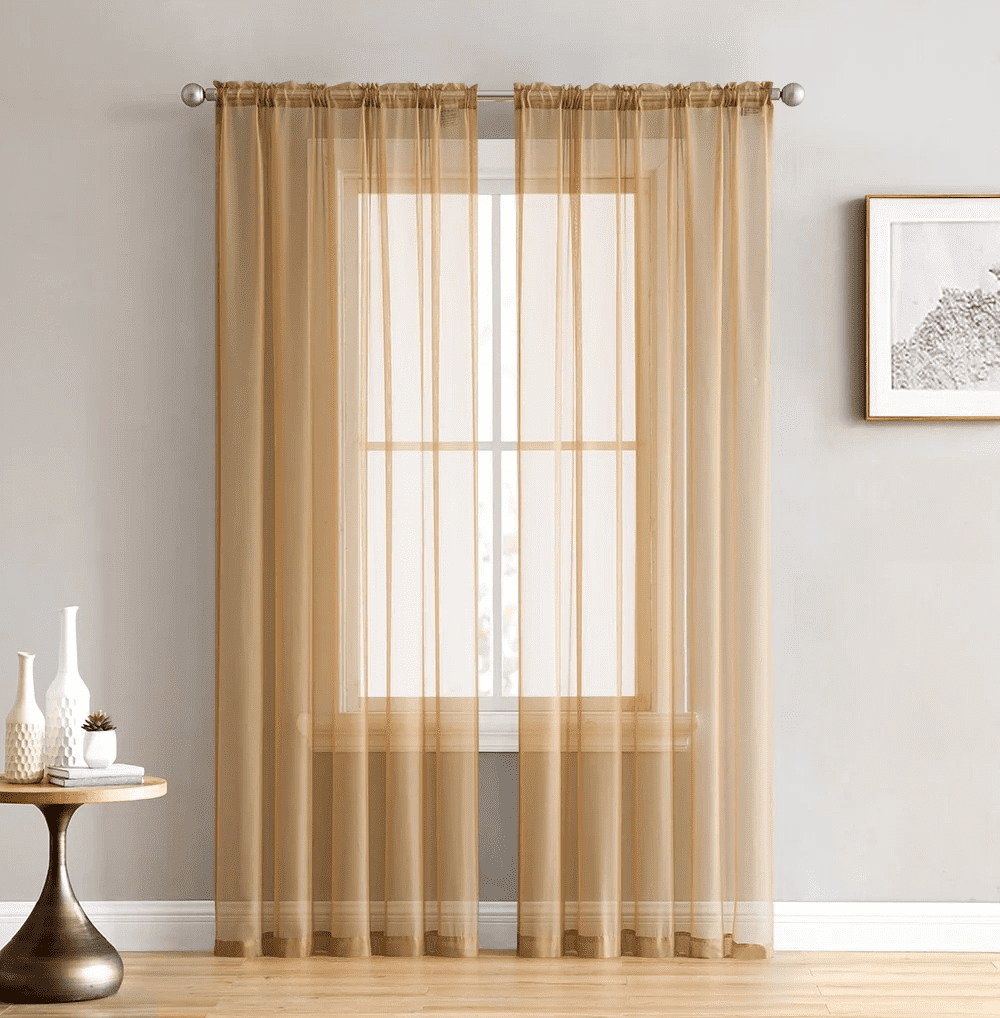 Plume D' Home Sheer Curtain 2 Panels of (55" W  84" L) Rod Pocket Solid Sheer (Gold)