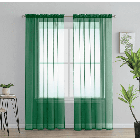 Plume D' Home Sheer Curtain 2 Panels of (55" W 84" L) Rod Pocket Solid Sheer (Hunter)