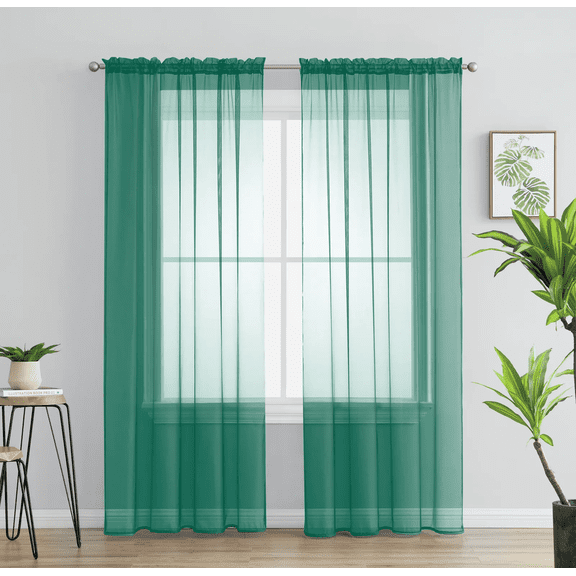 Plume D' Home Sheer Curtain 2 Panels of (55" W 84" L) Rod Pocket Solid Sheer (Teal)