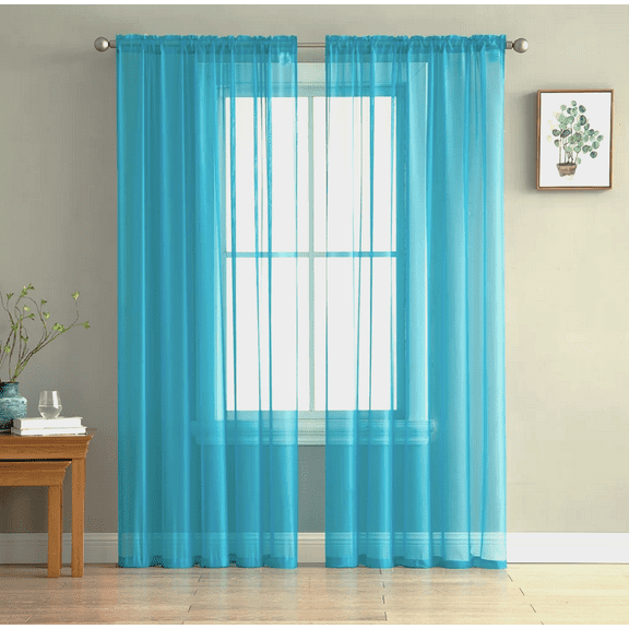 Plume D' Home Sheer Curtain 2 Panels of (55" W 84" L) Rod Pocket Solid Sheer (Turquoise)