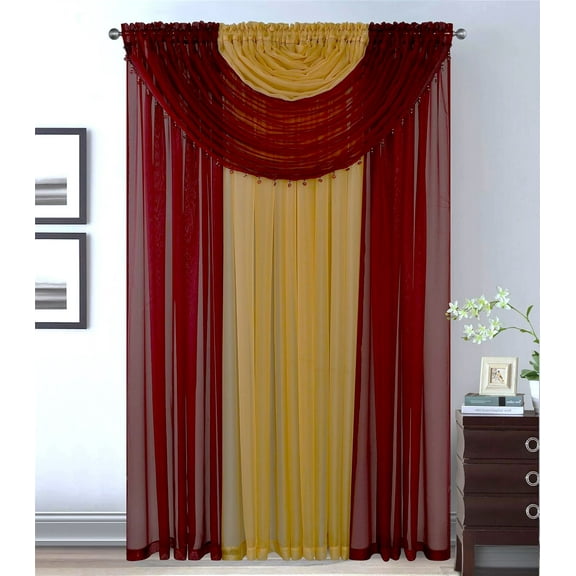 Plume D' Home Two-Tone curtains with attached valances and tiebacks Lorena (Burgundy & Gold)