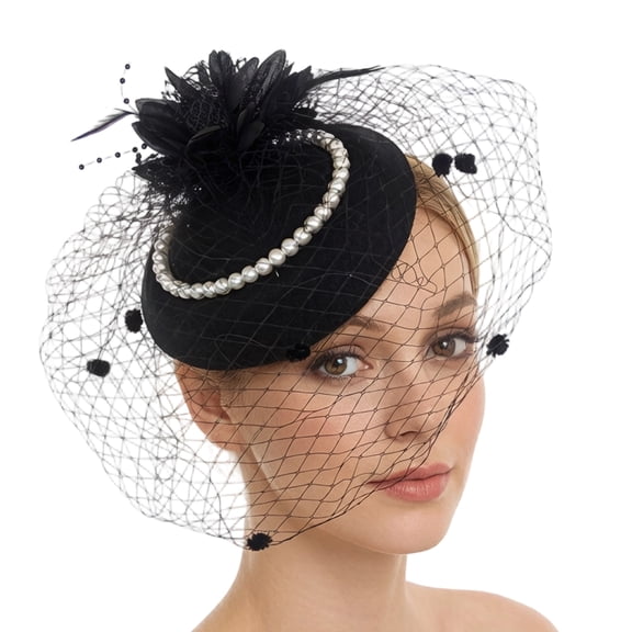 Plume Fascinator Headpiece with Mesh Veil for Wedding Ceremony Looks, Tea Party Outfits, and Bridal Portrait Wear