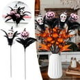 thumbnail image 1 of Plume Pumpkin Bouquet, Skull Floral Arrangement Centerpiece, Spooky Table Decor, Gothic Thanksgiving Display, Halloween Mantle Accent, 1 of 7