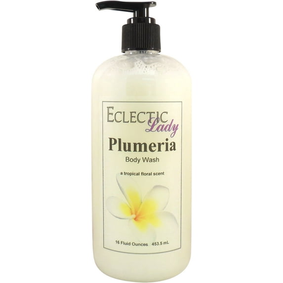 Plumeria Body Wash by Eclectic Lady, Liquid Shower Gel for Women and Men, 16 Ounces