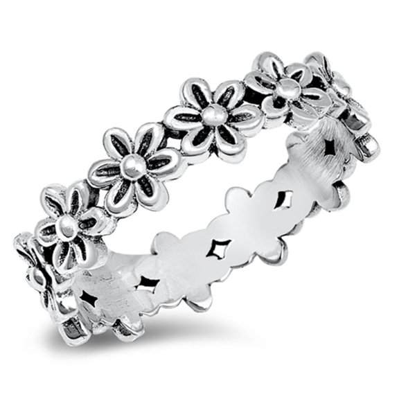 Plumeria Flower Eternity Promise Ring .925 Sterling Silver Daisy Band Jewelry Female Male Size 10