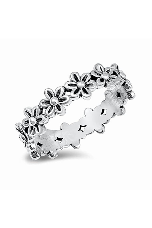 Plumeria Flower Eternity Promise Ring 925 Sterling Silver Women Daisy Band Vintage Inspired Women Stacking Ring