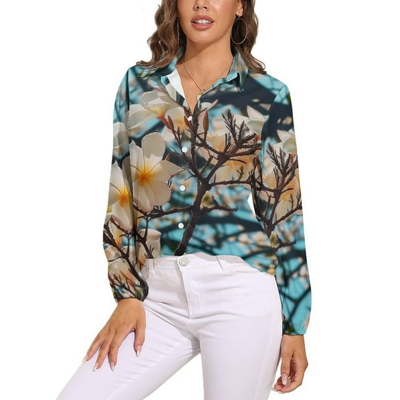 Plumeria Flowers Long Sleeve Blouse Woman Streetwear Casual Shirts Summer Oversize Woman Streetwear Clothing Birthday Present