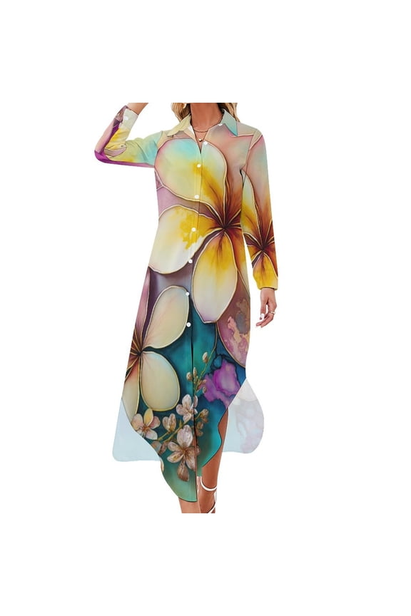 Plumeria Long Sleeved Shirt Dress elegant chic wedding evening dresses women's clothing summer novelties Woman clothes